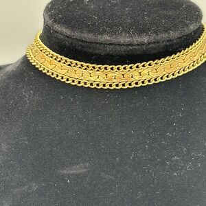 Vintage Trifari Triple Goldtone Necklace Choker Elegant Beautiful 10.5 - 13"